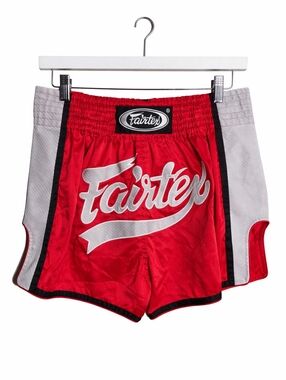 Fairtex Muay Thai Shorts Red White Satin Boxing MMA XL Thailand